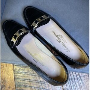 Vintage Salvatore Ferragamo Black Leather Gancini Loafers Flats Womens Sz 6